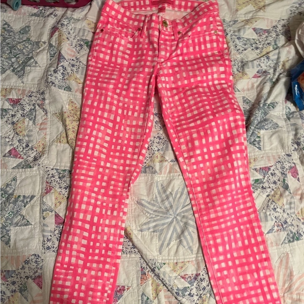 LILLY PULITZER PINK CHECK SKINNY JEANS NEW